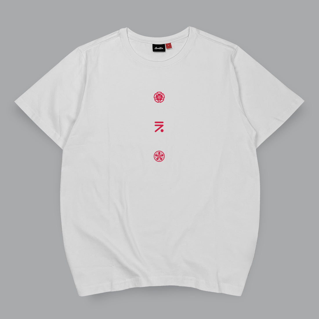 Kamon - A Japanese style white heavyweight T-shirt featuring Japanese kamon design, printed on the front