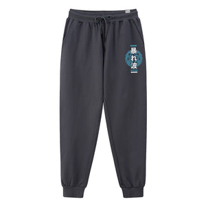 Rogue wave - A Japanese style dark grey sweatpants featuring a combination of traditional Japanese patterns and Japanese characters, printed on the left.