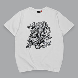 Oriental Thunder God - A Japanese style white heavyweight T-shirt featuring the oriental thunder god  graphic design printed on the front.