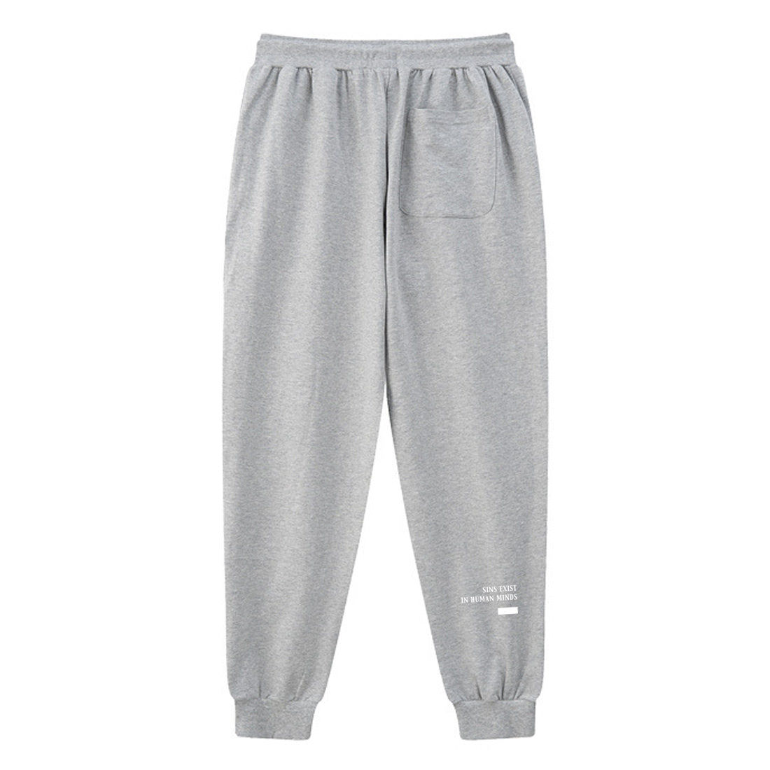 Sins Exist In Human Minds - A Japanese style light grey sweatpants with a small graphic printed on the back-back view