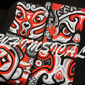 Chinese Opera Masks- a close-up of an illustration design of Chinese Opera facial makeup, printed on the front of a black sweatshirt-1