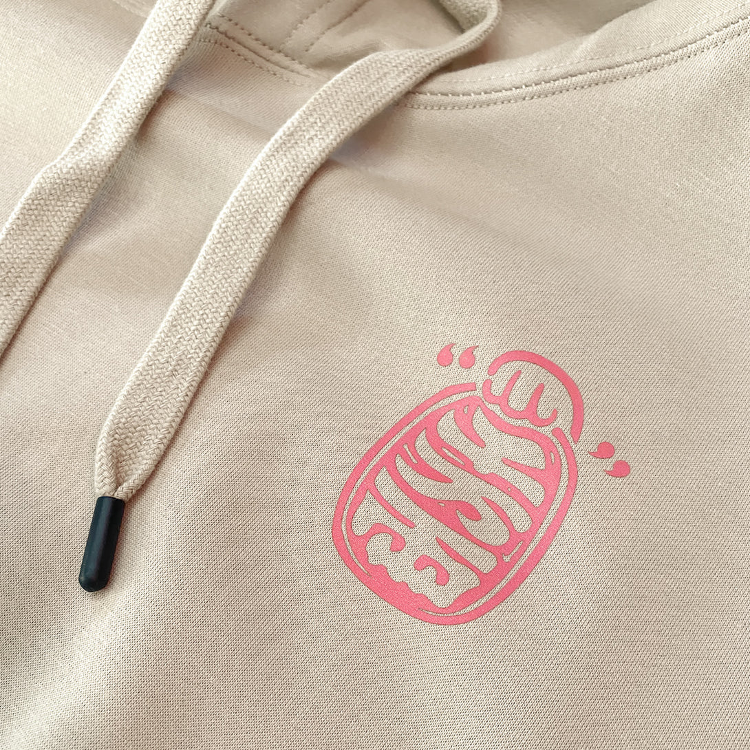 Not to believe in luck - a close-up of the graphic design printed on the front of the Japanese style khaki hoodie-1